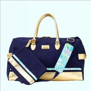 Lilly Pulitzer GYPSEA WEEKENDER BAG Navy Gold